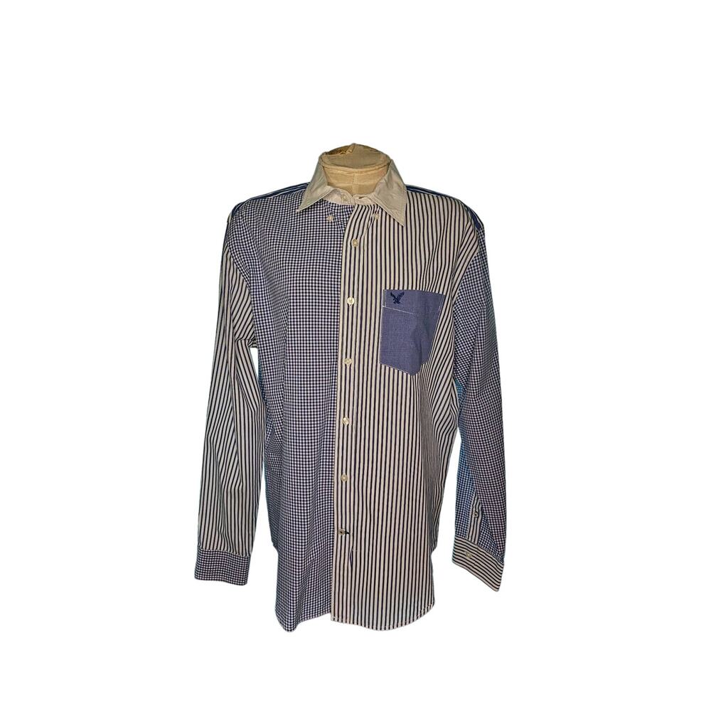 American‎ Eagle Blue Gingham stripped buttondown Large